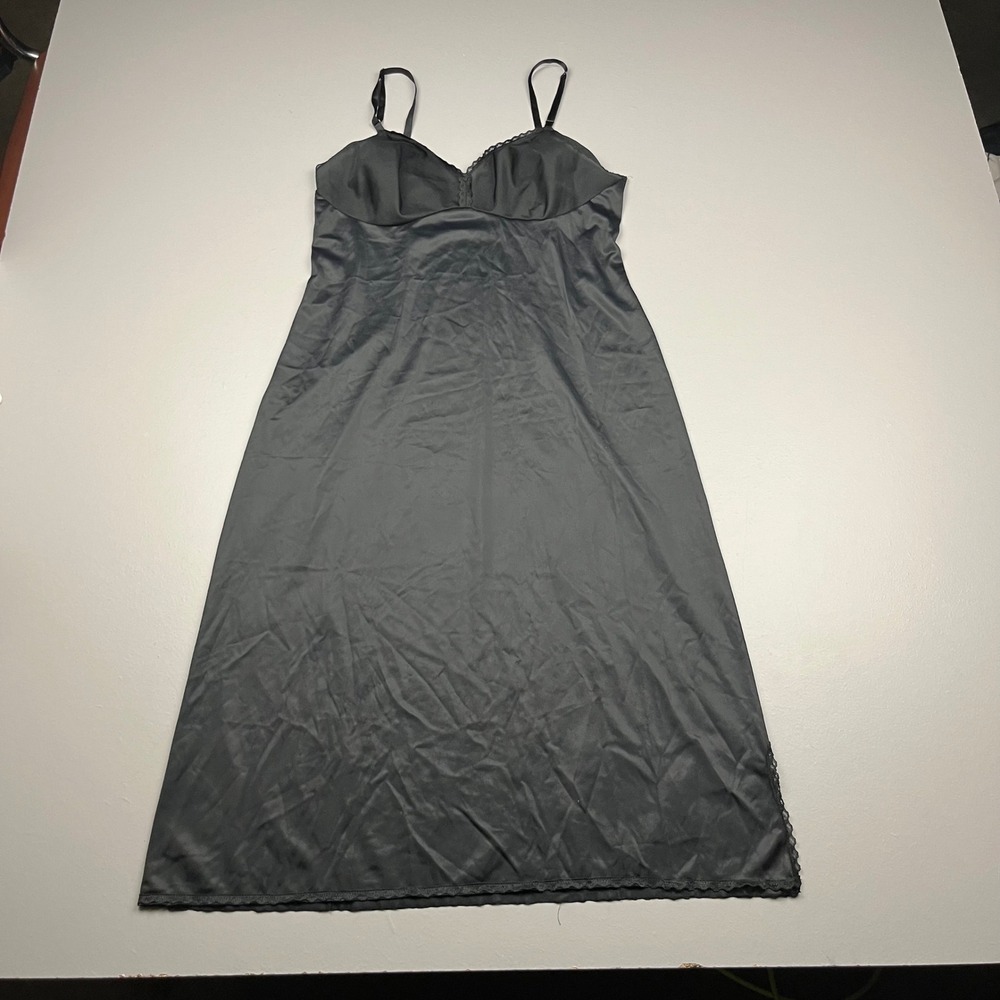 Vanity Fair Full Slip Women 36 LL Black Vintage Lace Trim Antron III Nylon 80s